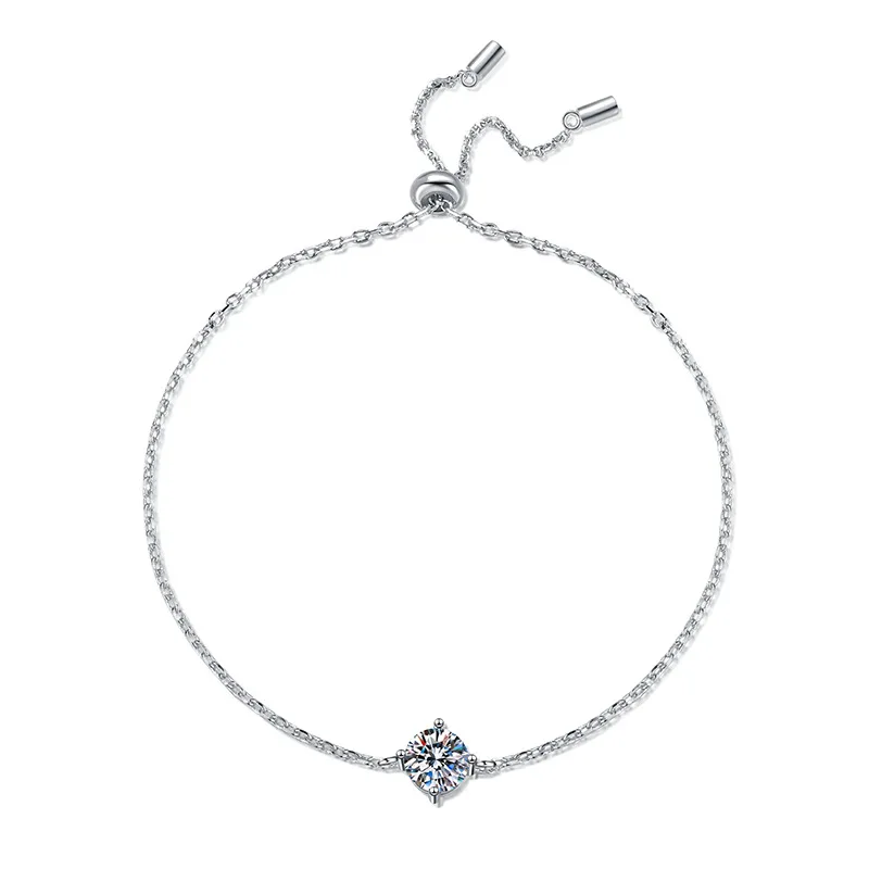Smyoue 1CT 6.5mm Zircon/moissanite Bracelets for Women Classic Adjustable Chain Lab Diamond 100% 925 Sterling Silver Jewelry
