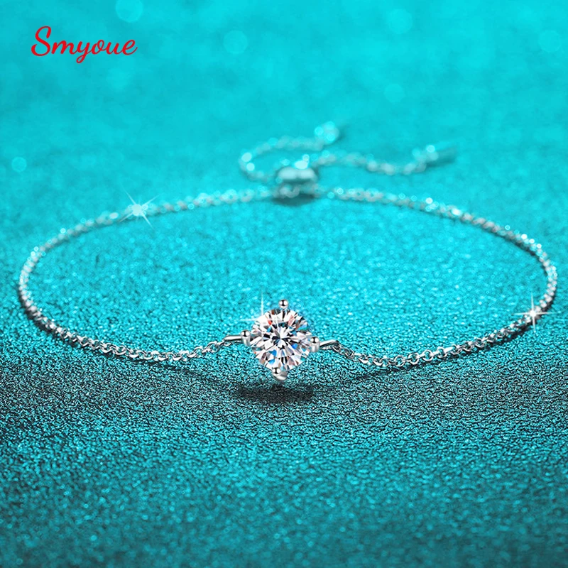 Smyoue 1CT 6.5mm Zircon/moissanite Bracelets for Women Classic Adjustable Chain Lab Diamond 100% 925 Sterling Silver Jewelry