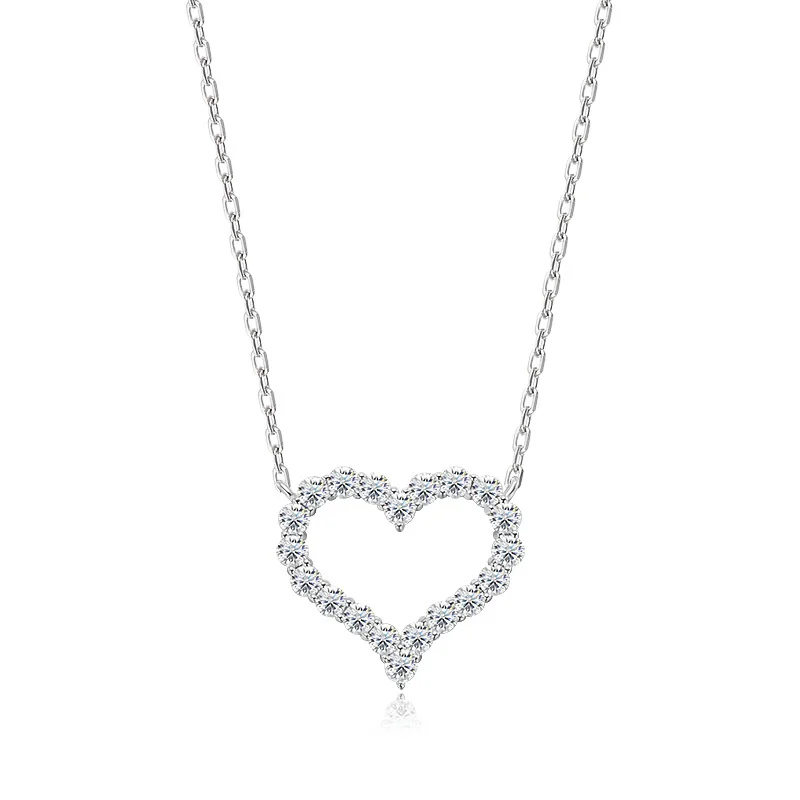 Smyoue 2CT Pass Tested Moissanite Heart Necklace for Women S925 Silver Plated Platinum Simulated Diamonds Pendant Birthday Gift
