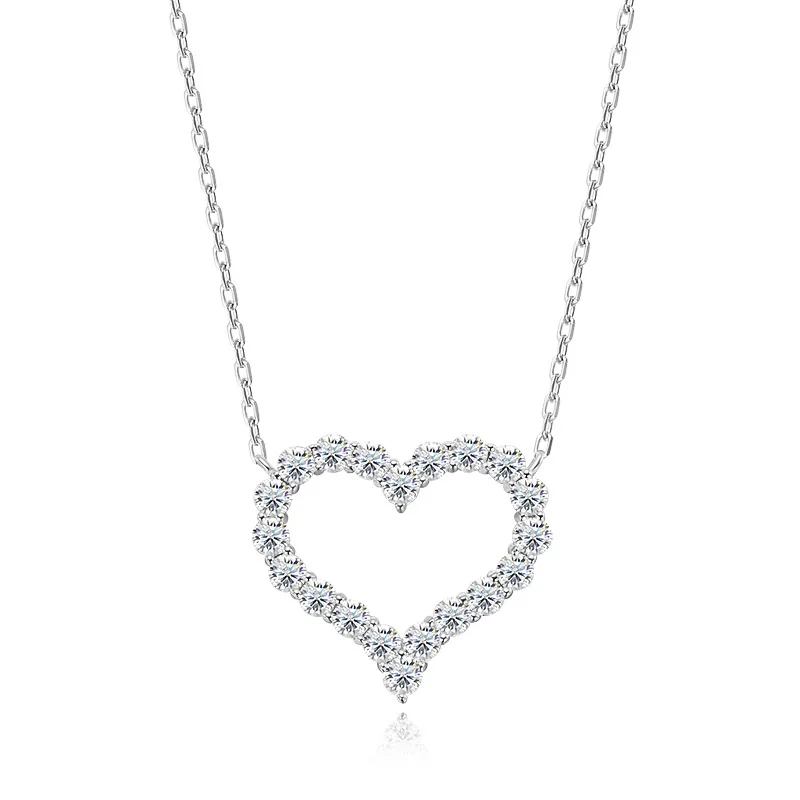 Smyoue 2CT Pass Tested Moissanite Heart Necklace for Women S925 Silver Plated Platinum Simulated Diamonds Pendant Birthday Gift