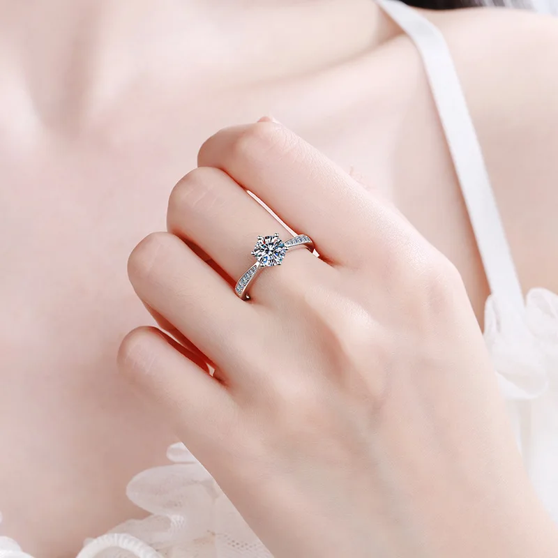 NKHOG Real 3 Carat Moissanite Rings For Women 925 Sterling Silver Classic 6 Claws Engagement Band Jewelry Romantic Wedding Ring