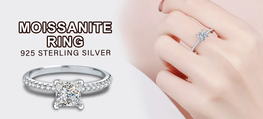 NKHOG Real 3 Carat Moissanite Rings For Women 925 Sterling Silver Classic 6 Claws Engagement Band Jewelry Romantic Wedding Ring