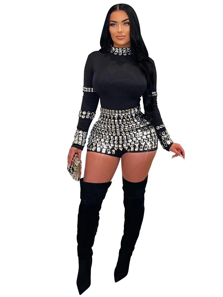 Wmstar Summer Clothes Women 2024 Leisure Party Fashion Hot Diamond Slim Fit Long Sleeved Jumpsuit for Wholesale Dropshipping