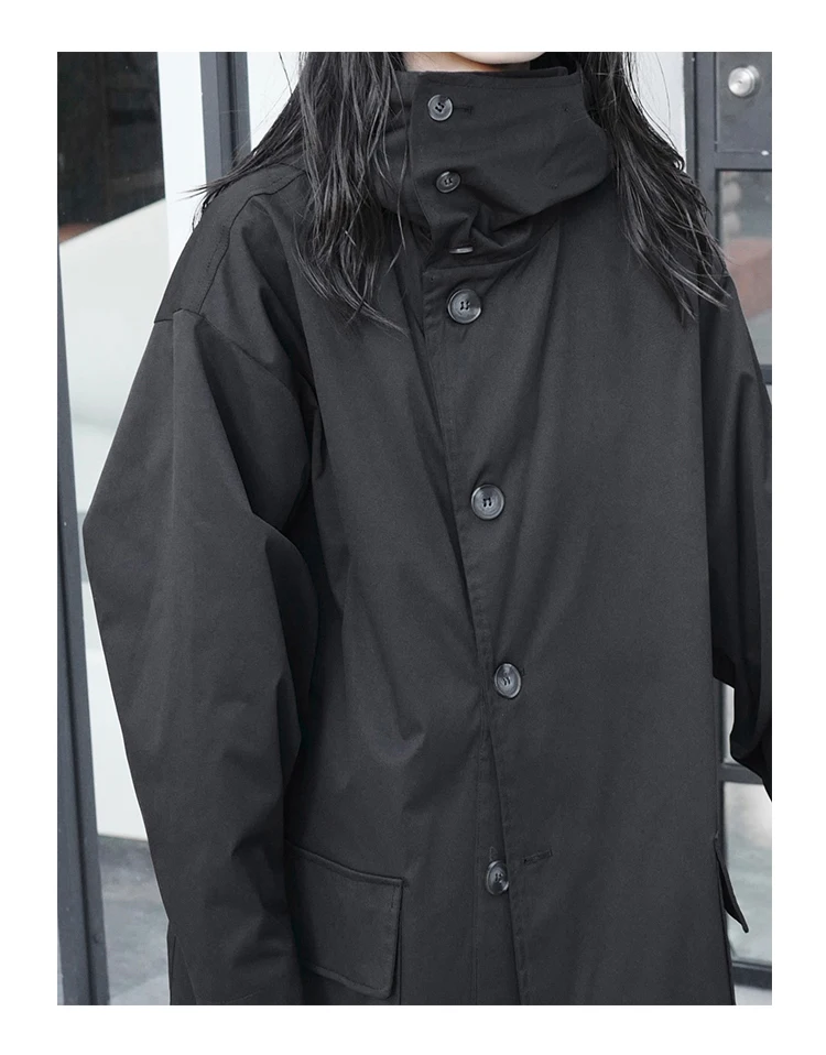 Lautaro Spring Autumn Long Oversized Black Trench Coat with Hood Dark Academia Aesthetic Luxury Designer Clothes for Women 2022