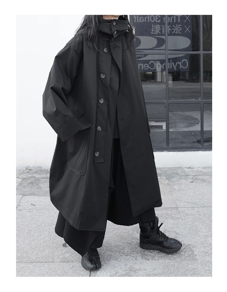Lautaro Spring Autumn Long Oversized Black Trench Coat with Hood Dark Academia Aesthetic Luxury Designer Clothes for Women 2022