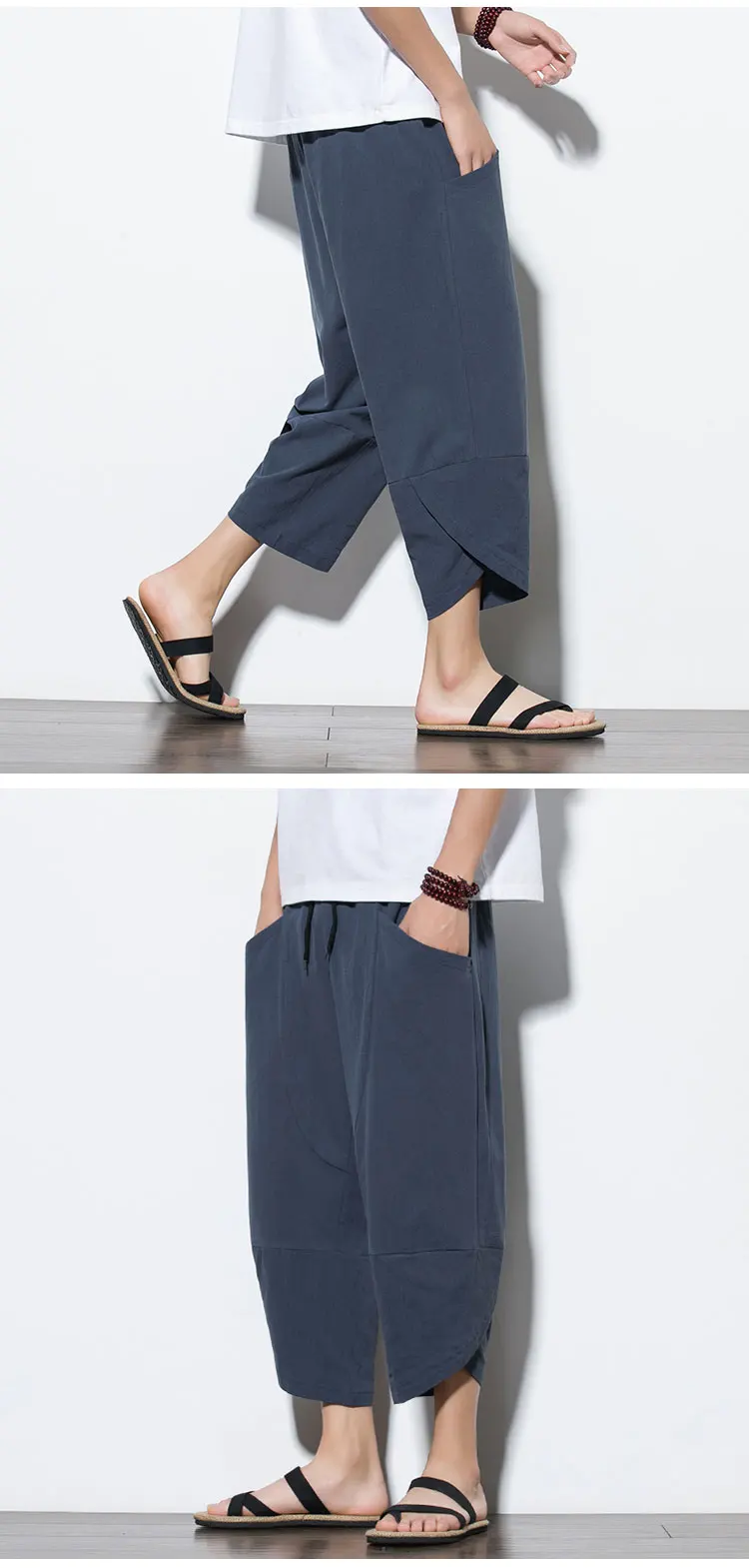 2026 Summer Men's Pants Chinese Style Cotton Linen Harem Pants Men Breathable Beach Pants Casual Calf-Lenght Trousers Streetwear