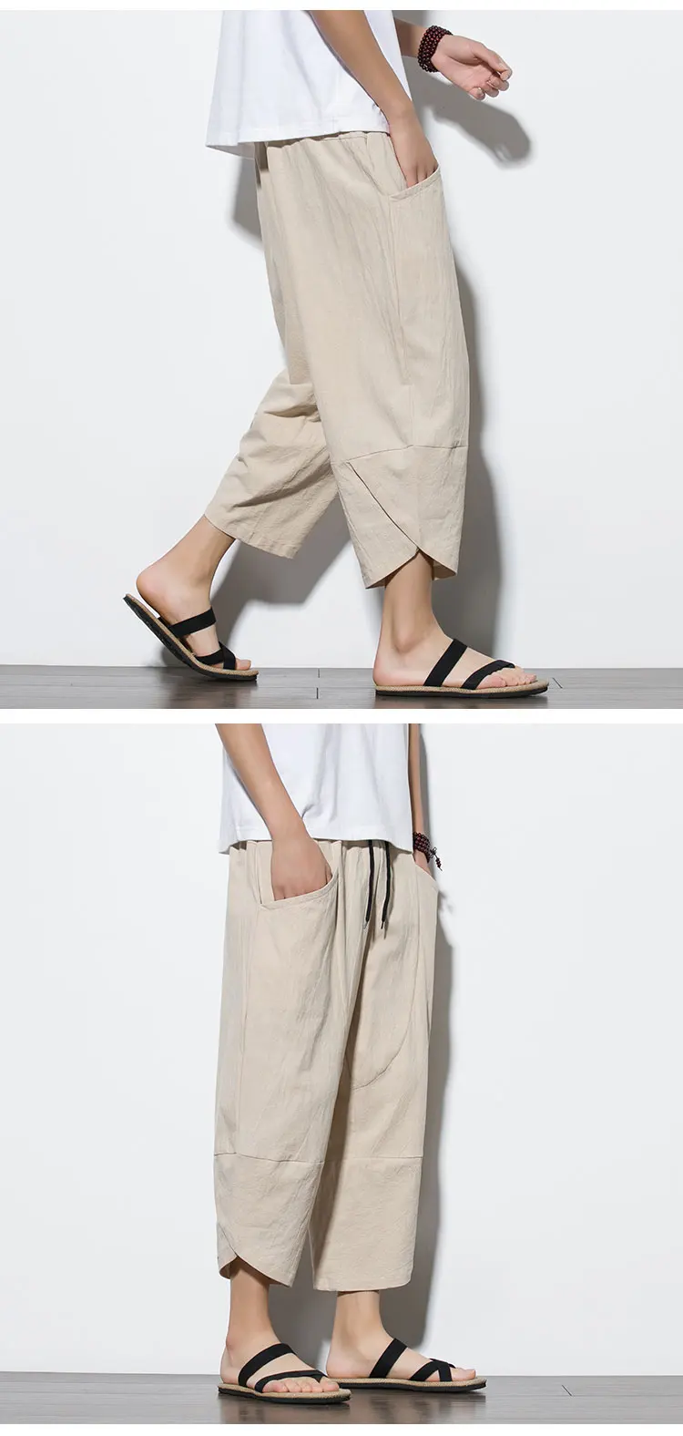 2026 Summer Men's Pants Chinese Style Cotton Linen Harem Pants Men Breathable Beach Pants Casual Calf-Lenght Trousers Streetwear