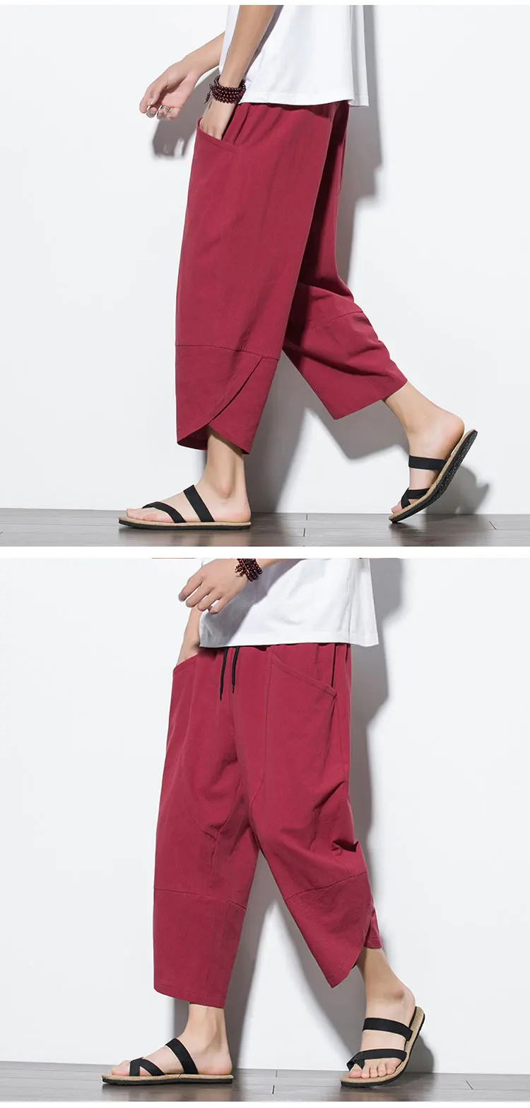2026 Summer Men's Pants Chinese Style Cotton Linen Harem Pants Men Breathable Beach Pants Casual Calf-Lenght Trousers Streetwear