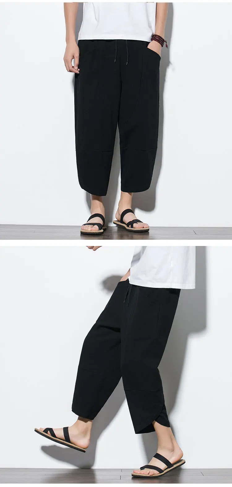 2026 Summer Men's Pants Chinese Style Cotton Linen Harem Pants Men Breathable Beach Pants Casual Calf-Lenght Trousers Streetwear