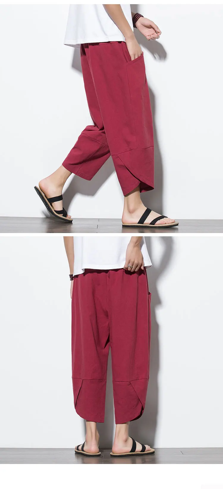 2026 Summer Men's Pants Chinese Style Cotton Linen Harem Pants Men Breathable Beach Pants Casual Calf-Lenght Trousers Streetwear