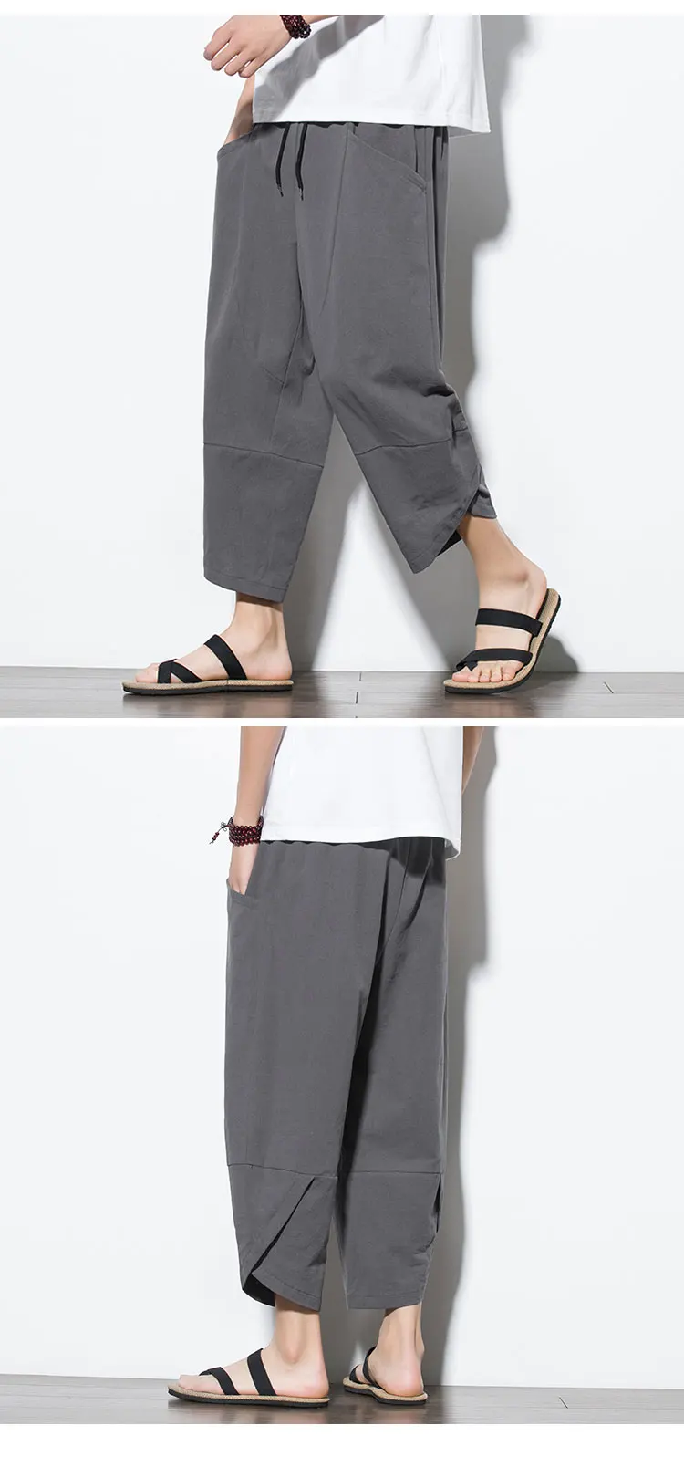 2026 Summer Men's Pants Chinese Style Cotton Linen Harem Pants Men Breathable Beach Pants Casual Calf-Lenght Trousers Streetwear