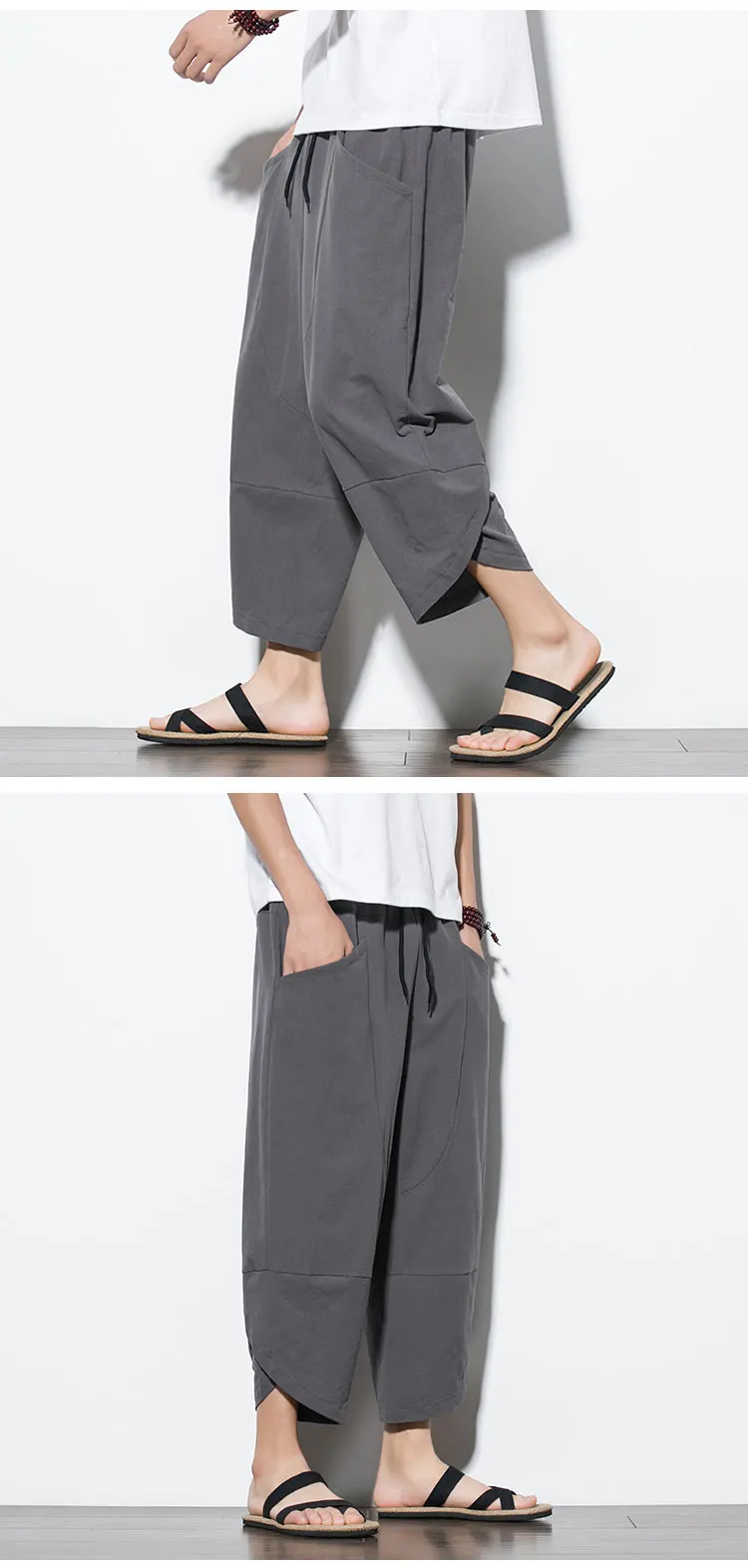 2026 Summer Men's Pants Chinese Style Cotton Linen Harem Pants Men Breathable Beach Pants Casual Calf-Lenght Trousers Streetwear