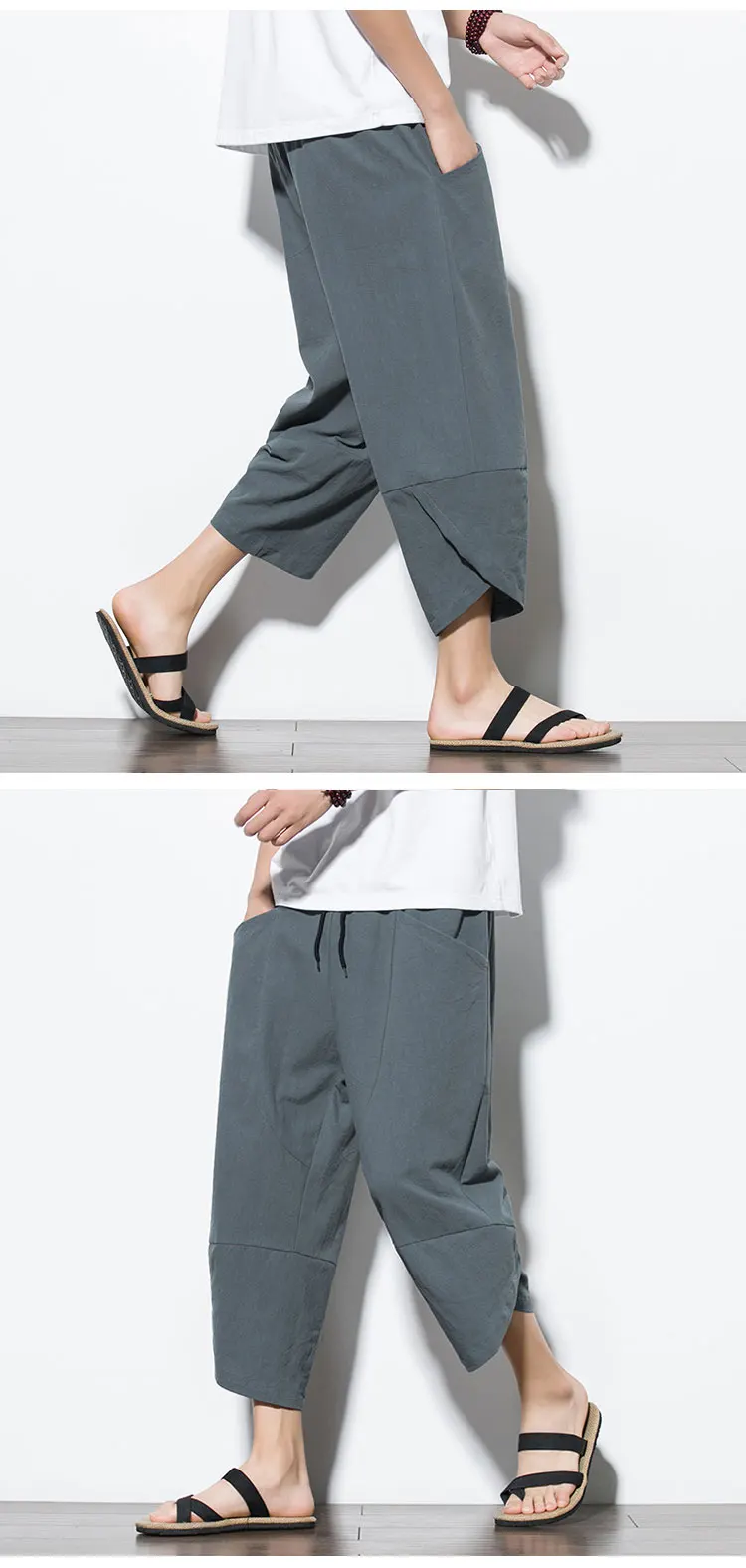 2026 Summer Men's Pants Chinese Style Cotton Linen Harem Pants Men Breathable Beach Pants Casual Calf-Lenght Trousers Streetwear
