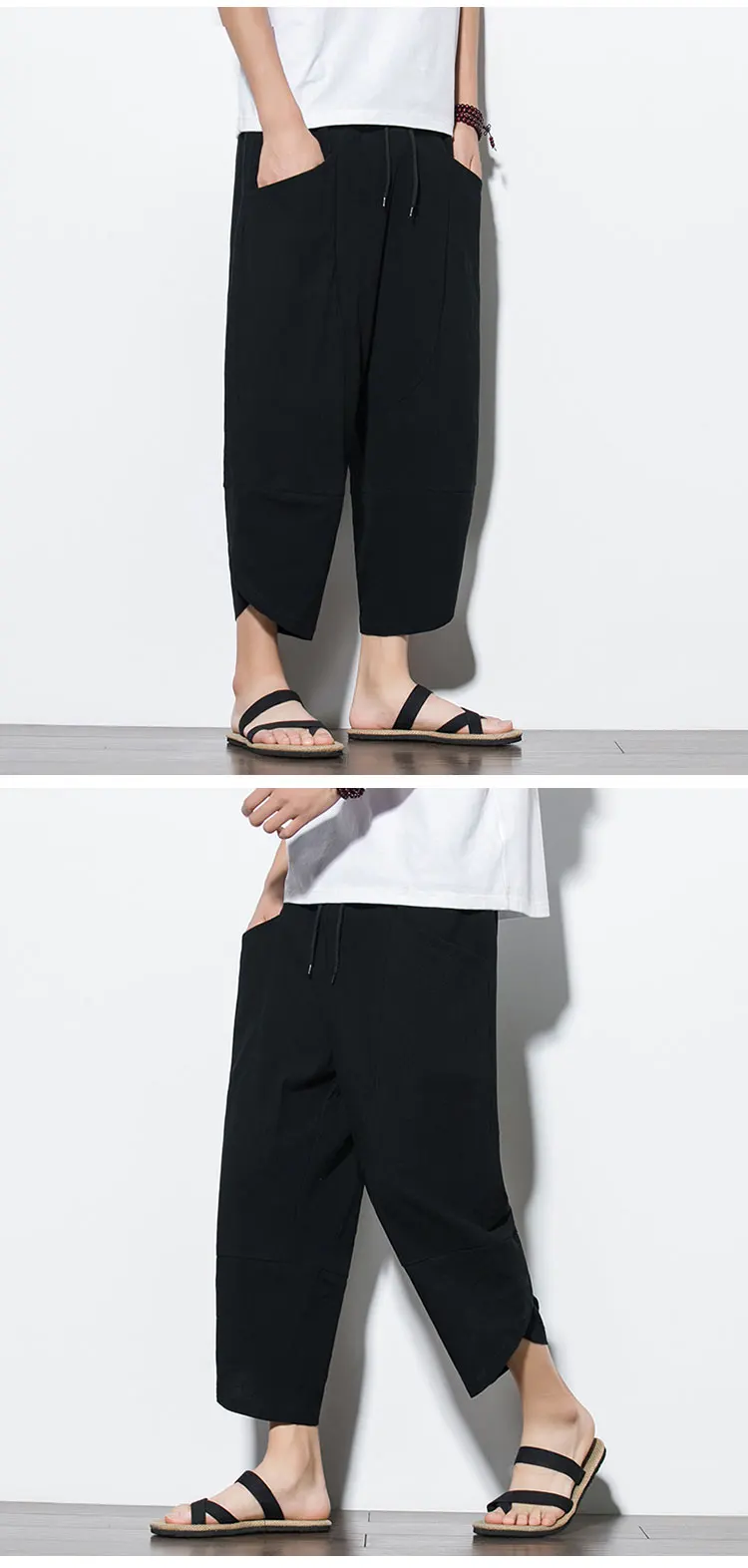 2026 Summer Men's Pants Chinese Style Cotton Linen Harem Pants Men Breathable Beach Pants Casual Calf-Lenght Trousers Streetwear