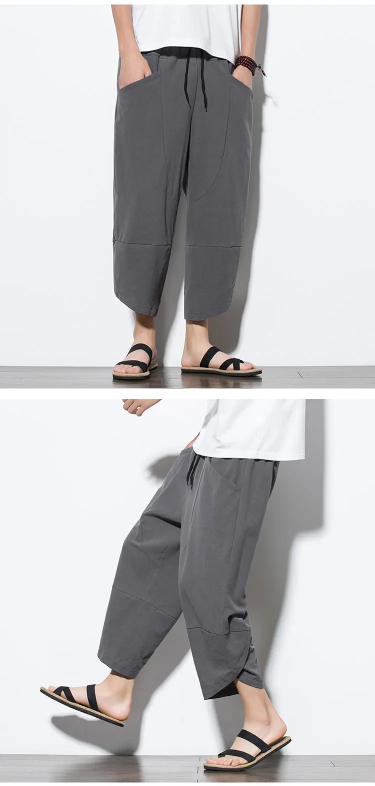 2026 Summer Men's Pants Chinese Style Cotton Linen Harem Pants Men Breathable Beach Pants Casual Calf-Lenght Trousers Streetwear