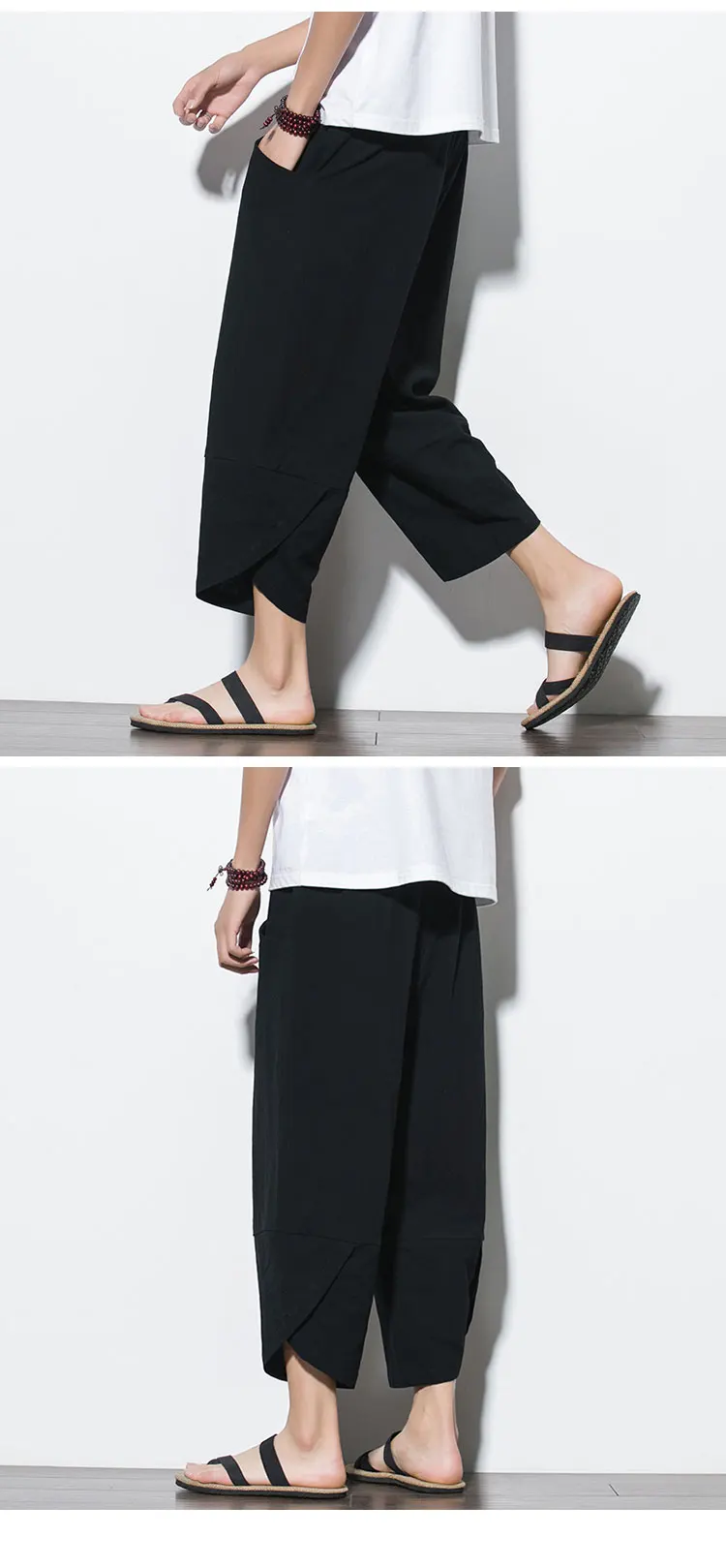 2026 Summer Men's Pants Chinese Style Cotton Linen Harem Pants Men Breathable Beach Pants Casual Calf-Lenght Trousers Streetwear