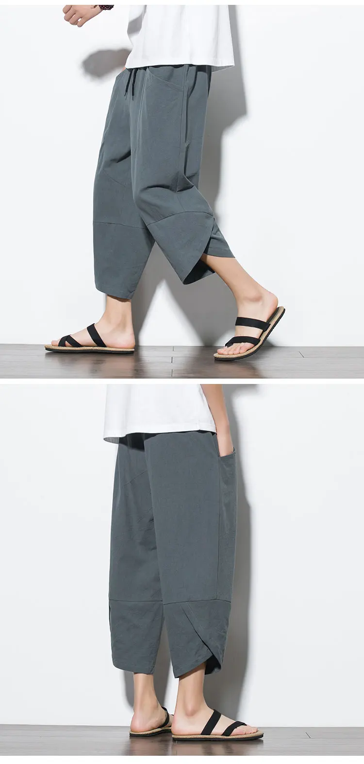 2026 Summer Men's Pants Chinese Style Cotton Linen Harem Pants Men Breathable Beach Pants Casual Calf-Lenght Trousers Streetwear