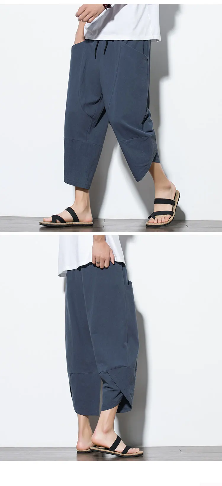 2026 Summer Men's Pants Chinese Style Cotton Linen Harem Pants Men Breathable Beach Pants Casual Calf-Lenght Trousers Streetwear