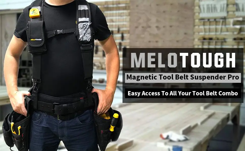 MELOTOUGH Magnetic Suspenders Tool Belt Suspenders with Large Moveable Phone Holder