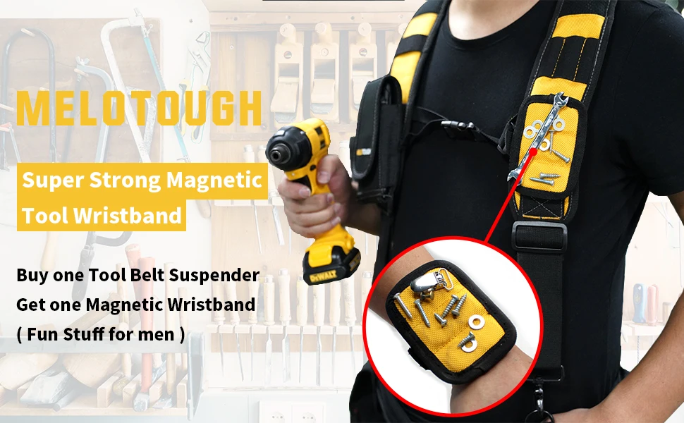 MELOTOUGH Magnetic Suspenders Tool Belt Suspenders with Large Moveable Phone Holder