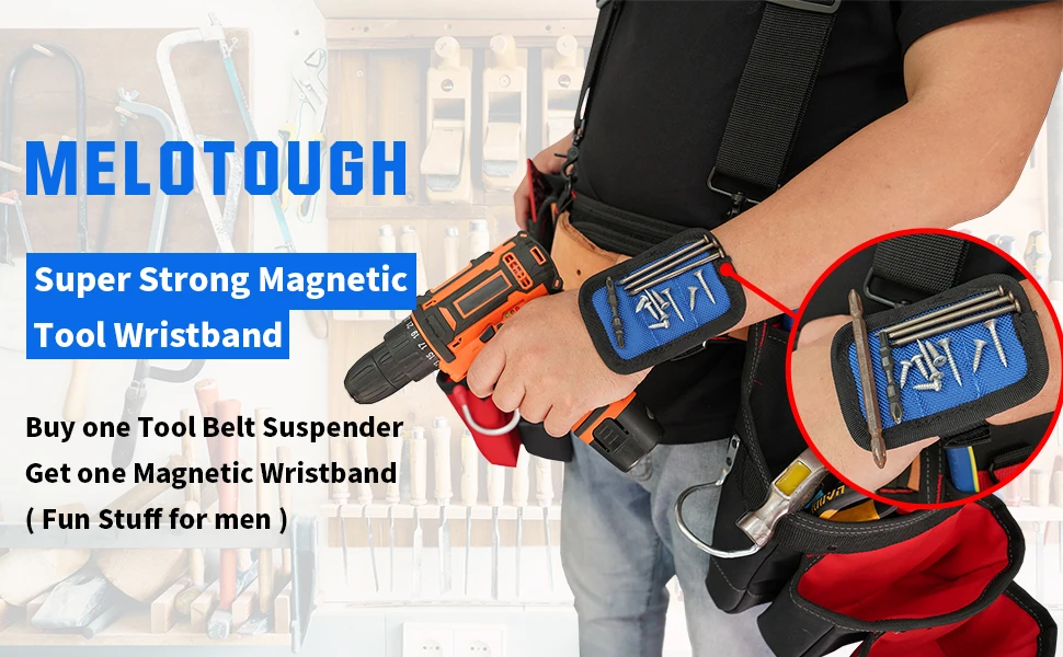 MELOTOUGH Magnetic Suspenders Tool Belt Suspenders with Large Moveable Phone Holder