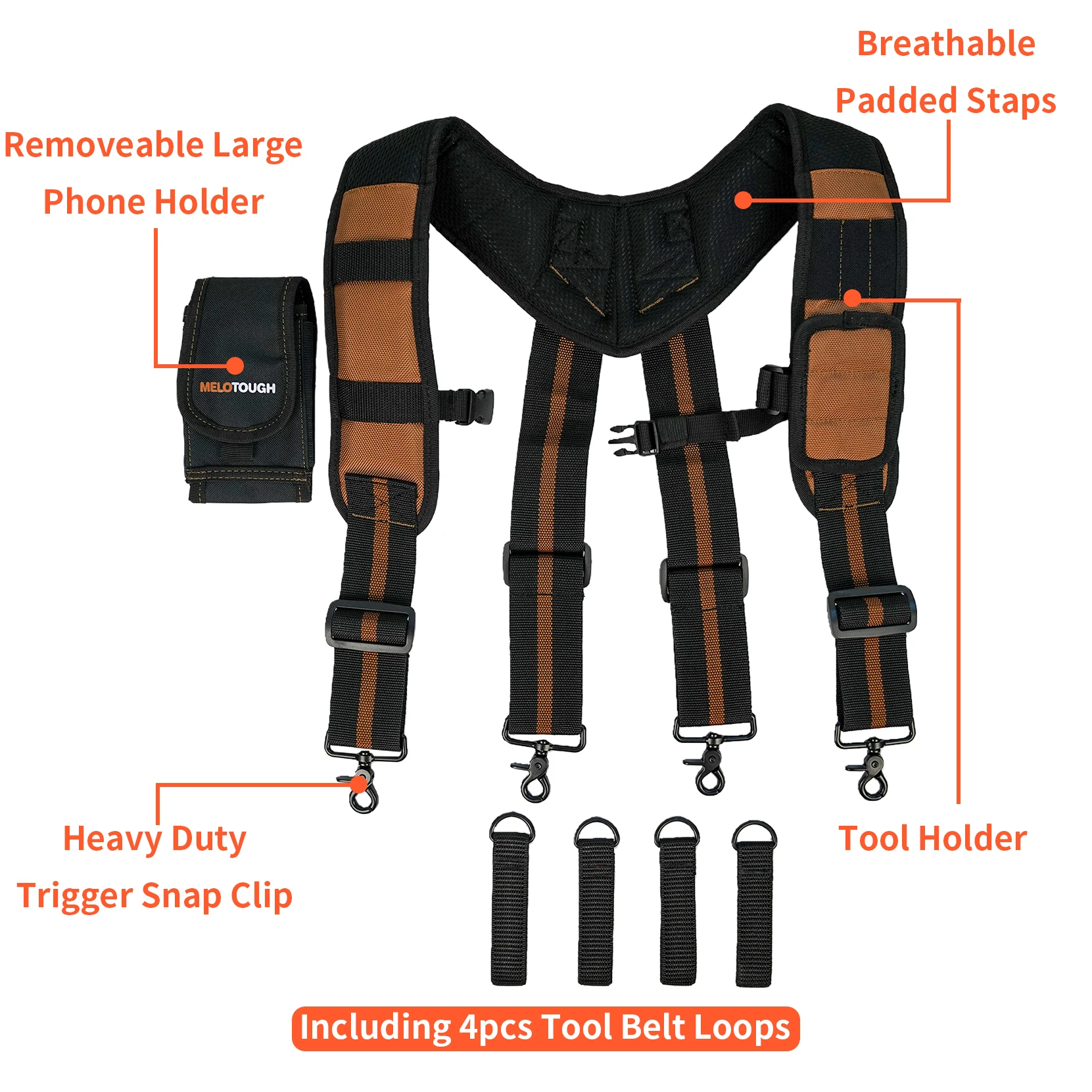 MELOTOUGH Magnetic Suspenders Tool Belt Suspenders with Large Moveable Phone Holder