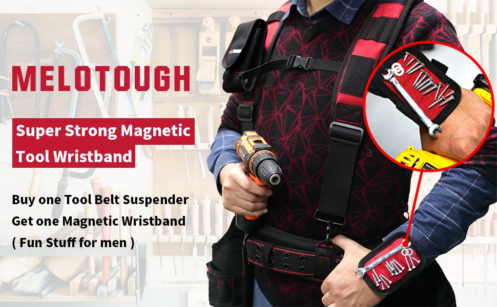 MELOTOUGH Magnetic Suspenders Tool Belt Suspenders with Large Moveable Phone Holder