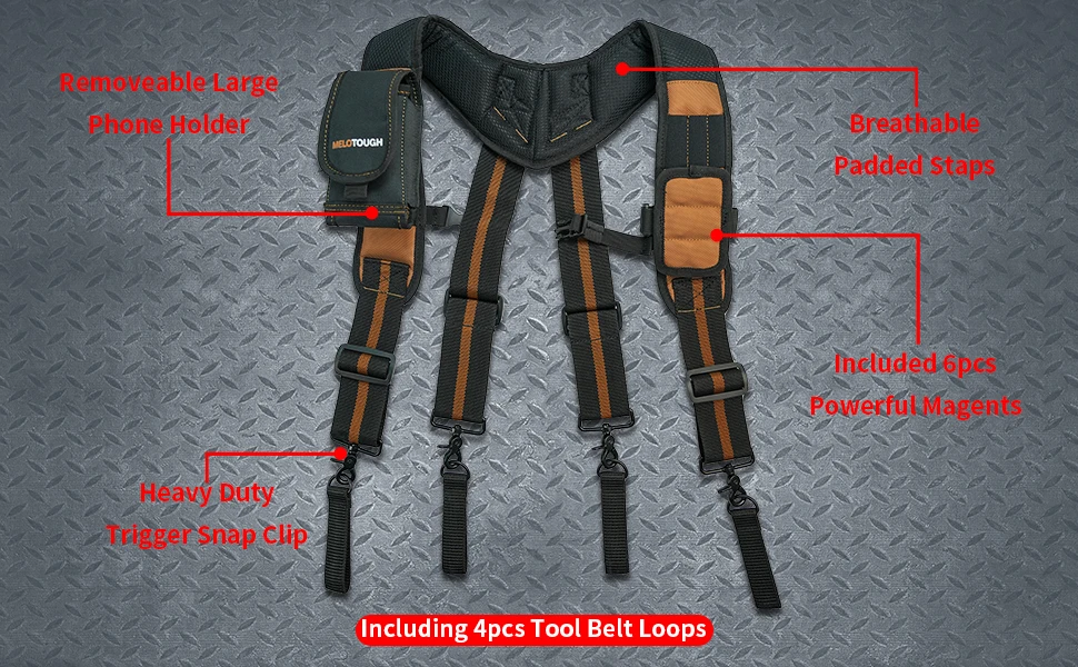 MELOTOUGH Magnetic Suspenders Tool Belt Suspenders with Large Moveable Phone Holder