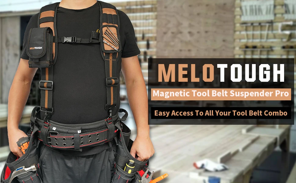 MELOTOUGH Magnetic Suspenders Tool Belt Suspenders with Large Moveable Phone Holder