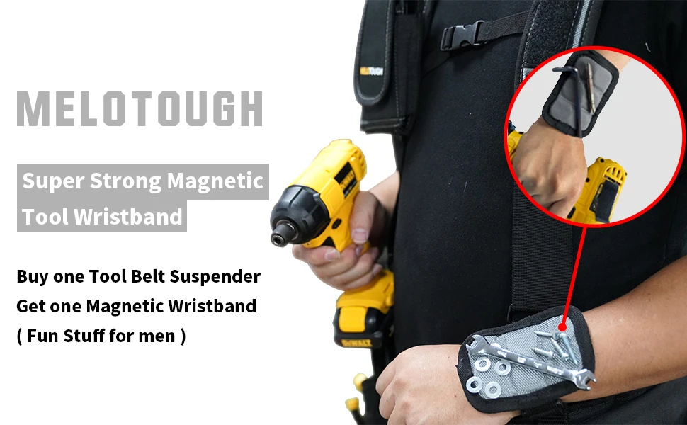 MELOTOUGH Magnetic Suspenders Tool Belt Suspenders with Large Moveable Phone Holder