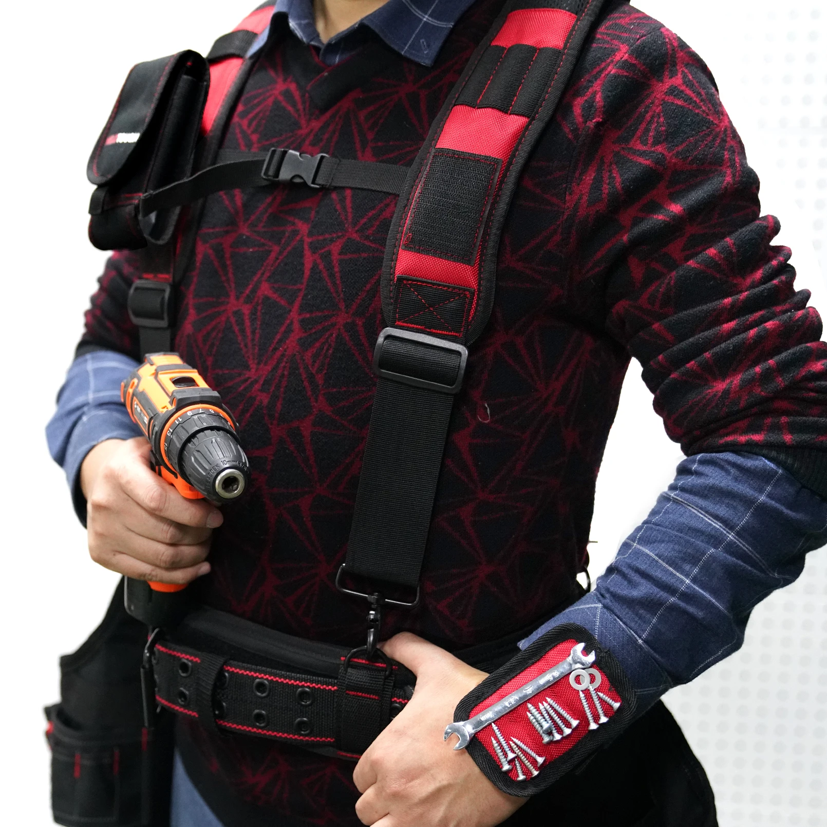 MELOTOUGH Magnetic Suspenders Tool Belt Suspenders with Large Moveable Phone Holder