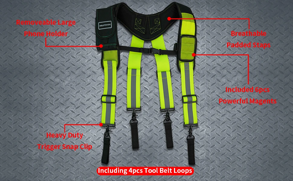 MELOTOUGH Magnetic Suspenders Tool Belt Suspenders with Large Moveable Phone Holder