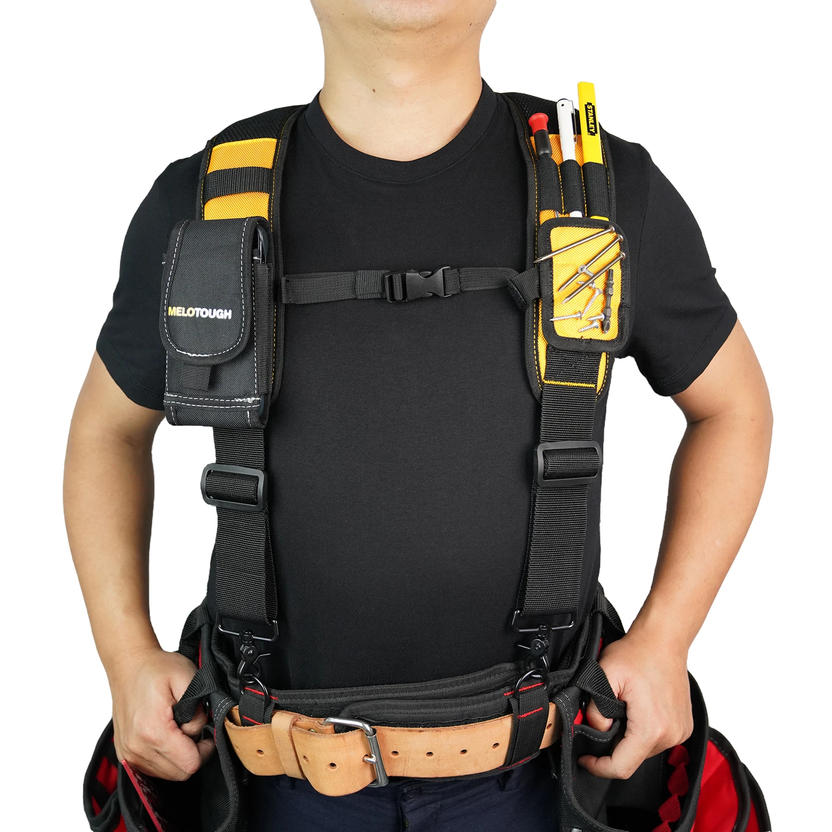 MELOTOUGH Magnetic Suspenders Tool Belt Suspenders with Large Moveable Phone Holder