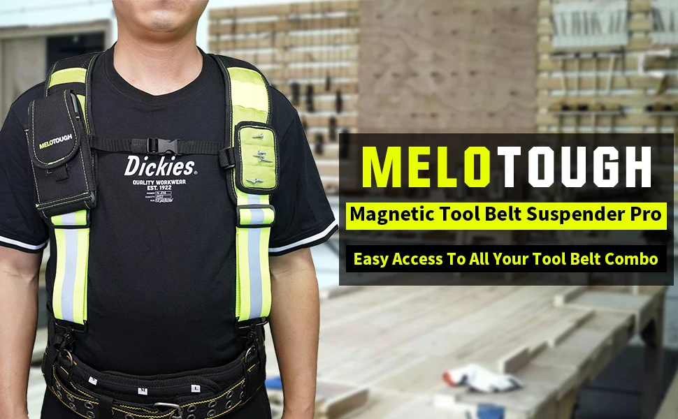 MELOTOUGH Magnetic Suspenders Tool Belt Suspenders with Large Moveable Phone Holder