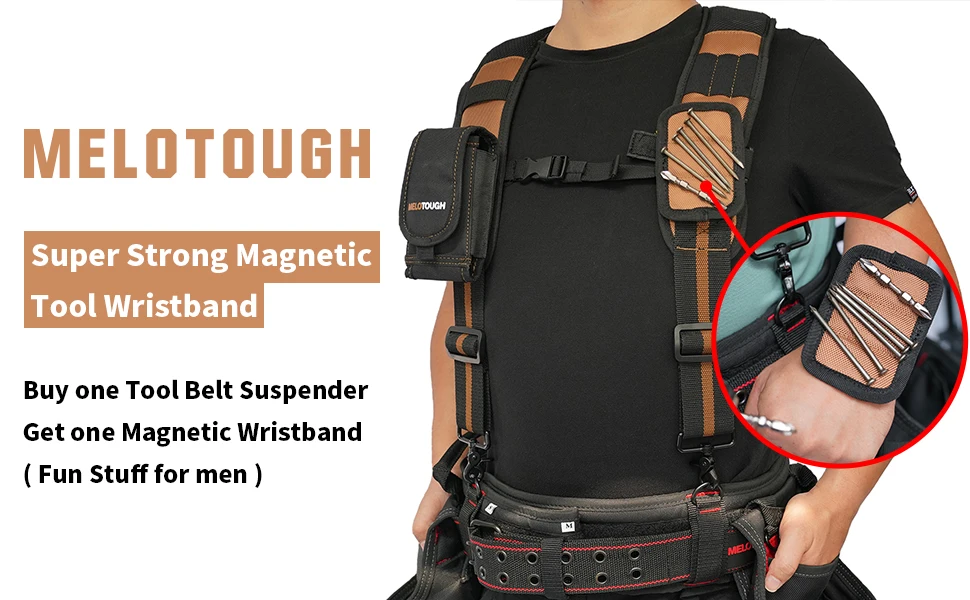 MELOTOUGH Magnetic Suspenders Tool Belt Suspenders with Large Moveable Phone Holder