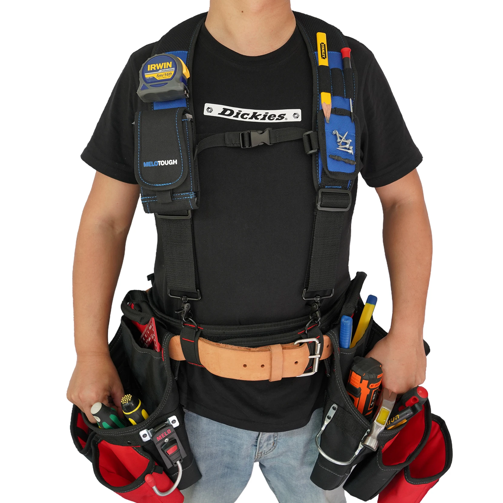 MELOTOUGH Magnetic Suspenders Tool Belt Suspenders with Large Moveable Phone Holder