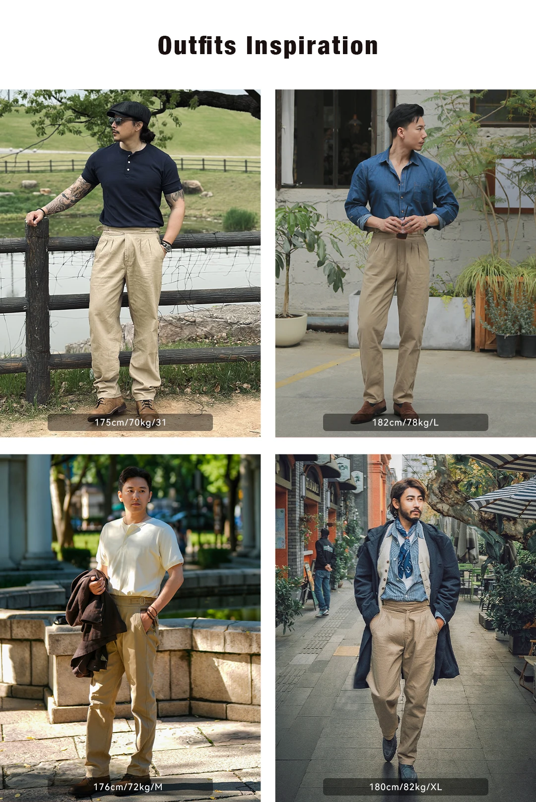 Maden Vintage Adjustable High Waist Gurkha Pants Khaki Casual Cargo Work Pants Classic Straight Trousers for Men's Spring Fall