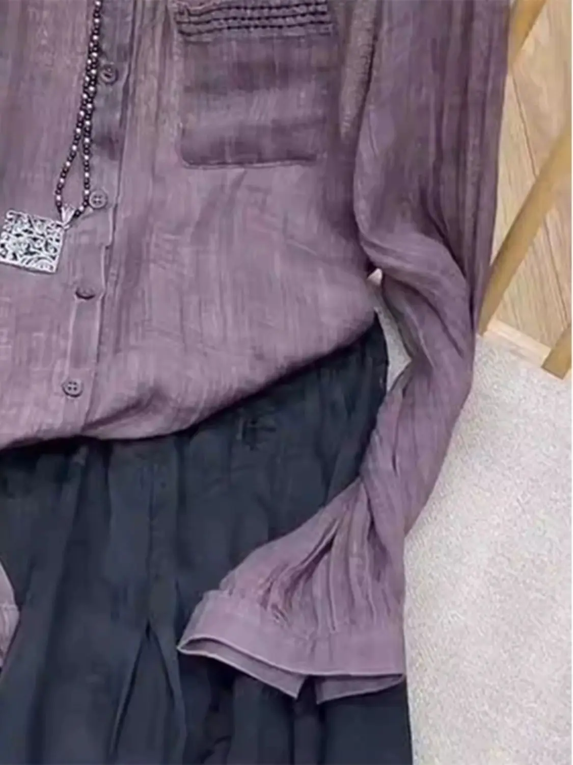 Unique and Chic Temperament Tencel Cotton Purple Long Sleeved Shirt Women's Ice Silk Top