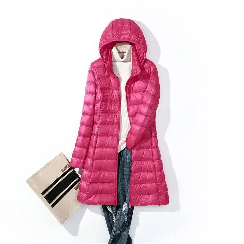 Plus Size Extra Long Down Coat Women, 5XL Warm Winter Puffer Jacket, White Duck Down Parka, Detachable Hood, Casual Outerwear