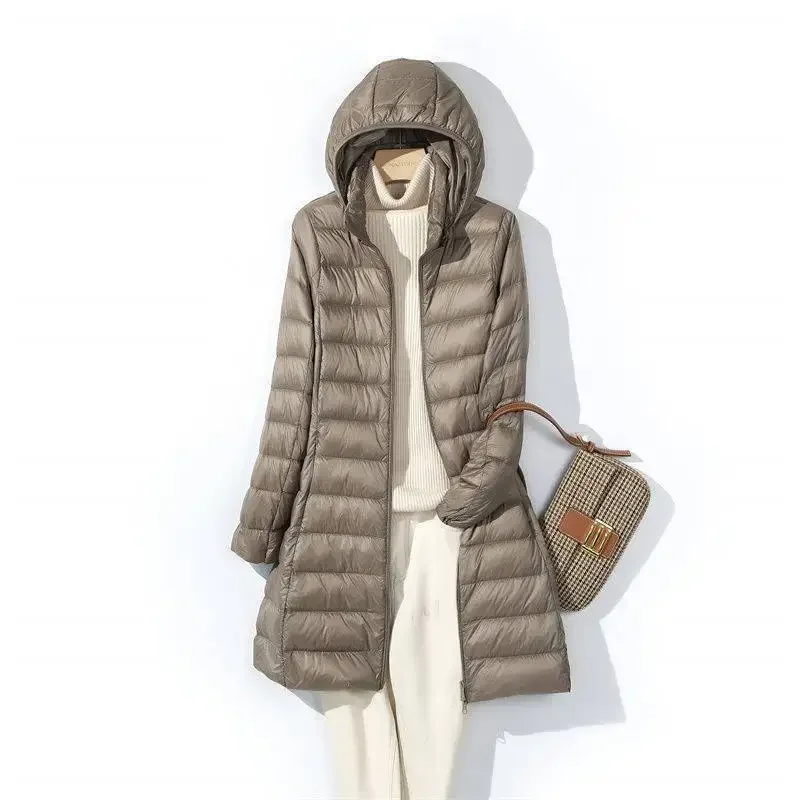 Plus Size Extra Long Down Coat Women, 5XL Warm Winter Puffer Jacket, White Duck Down Parka, Detachable Hood, Casual Outerwear
