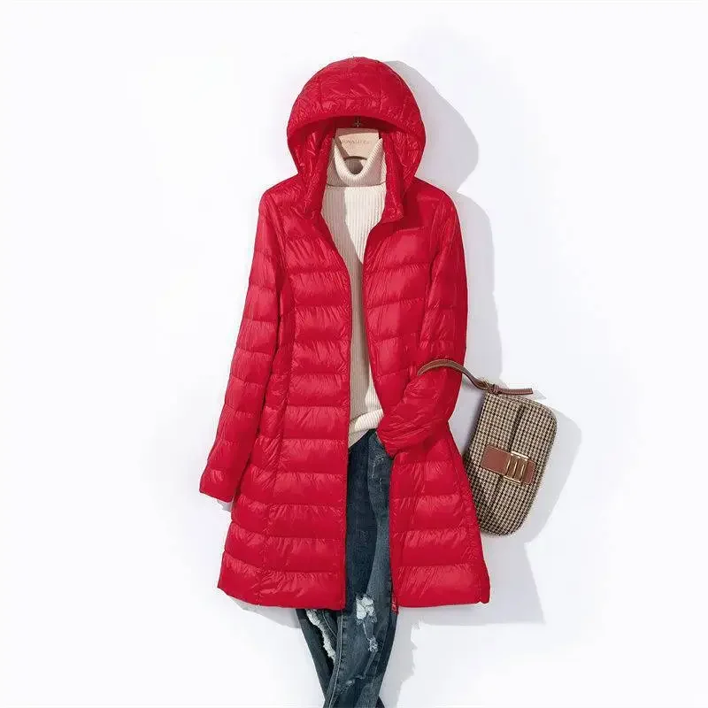 Plus Size Extra Long Down Coat Women, 5XL Warm Winter Puffer Jacket, White Duck Down Parka, Detachable Hood, Casual Outerwear
