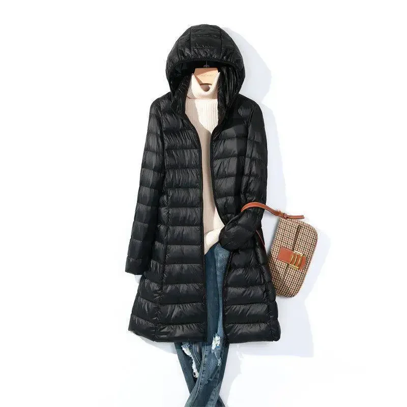 Plus Size Extra Long Down Coat Women, 5XL Warm Winter Puffer Jacket, White Duck Down Parka, Detachable Hood, Casual Outerwear