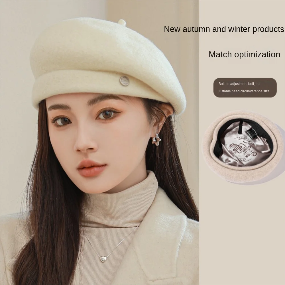 High-end Asymmetrical Woolen Newsboy Hat Women's autumn-winter Octagon Hat Painter Beret Hat Vintage Fez Hat M401