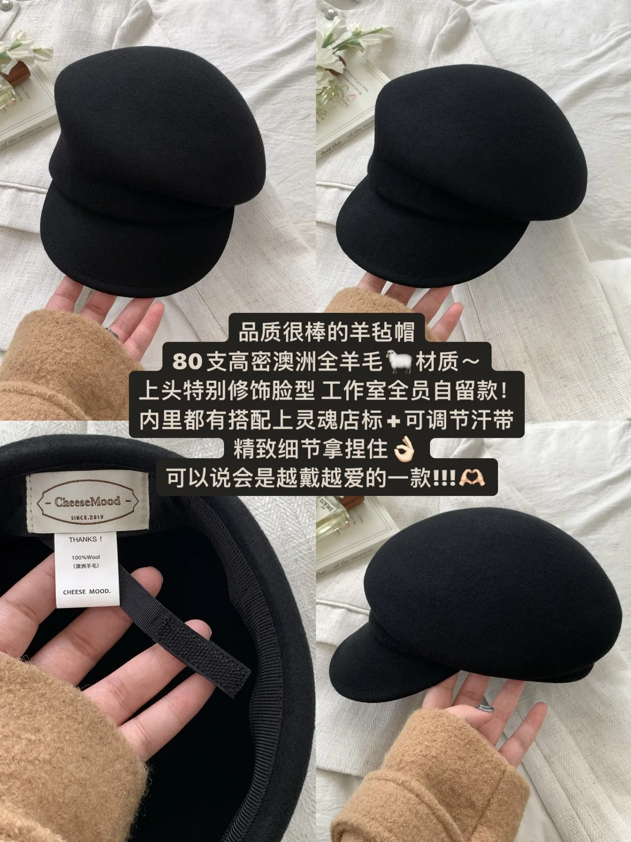 High-end Asymmetrical Woolen Newsboy Hat Women's autumn-winter Octagon Hat Painter Beret Hat Vintage Fez Hat M401