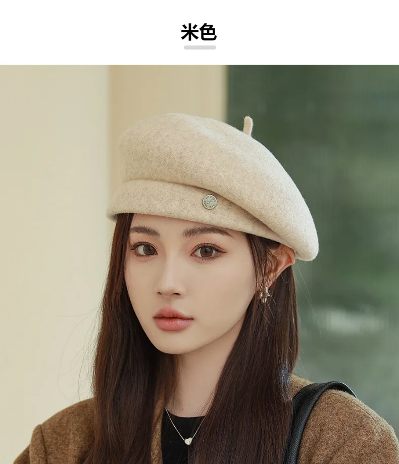 High-end Asymmetrical Woolen Newsboy Hat Women's autumn-winter Octagon Hat Painter Beret Hat Vintage Fez Hat M401