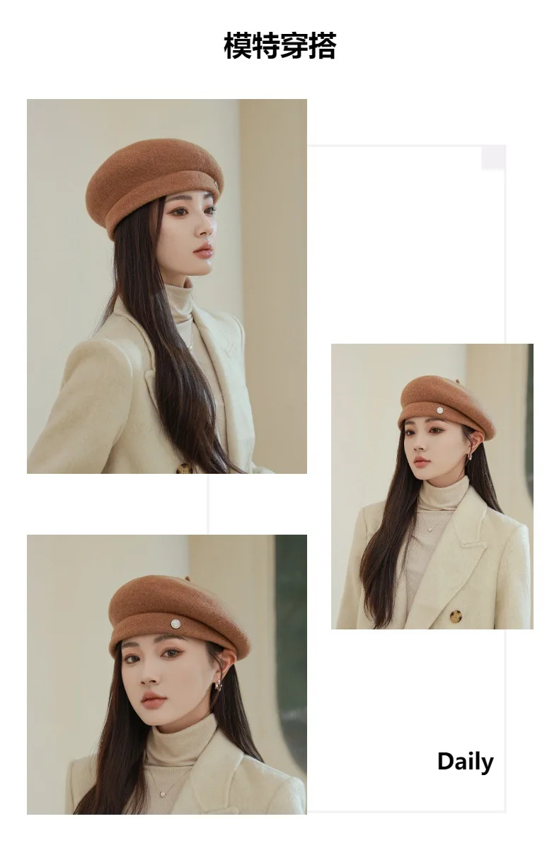 High-end Asymmetrical Woolen Newsboy Hat Women's autumn-winter Octagon Hat Painter Beret Hat Vintage Fez Hat M401