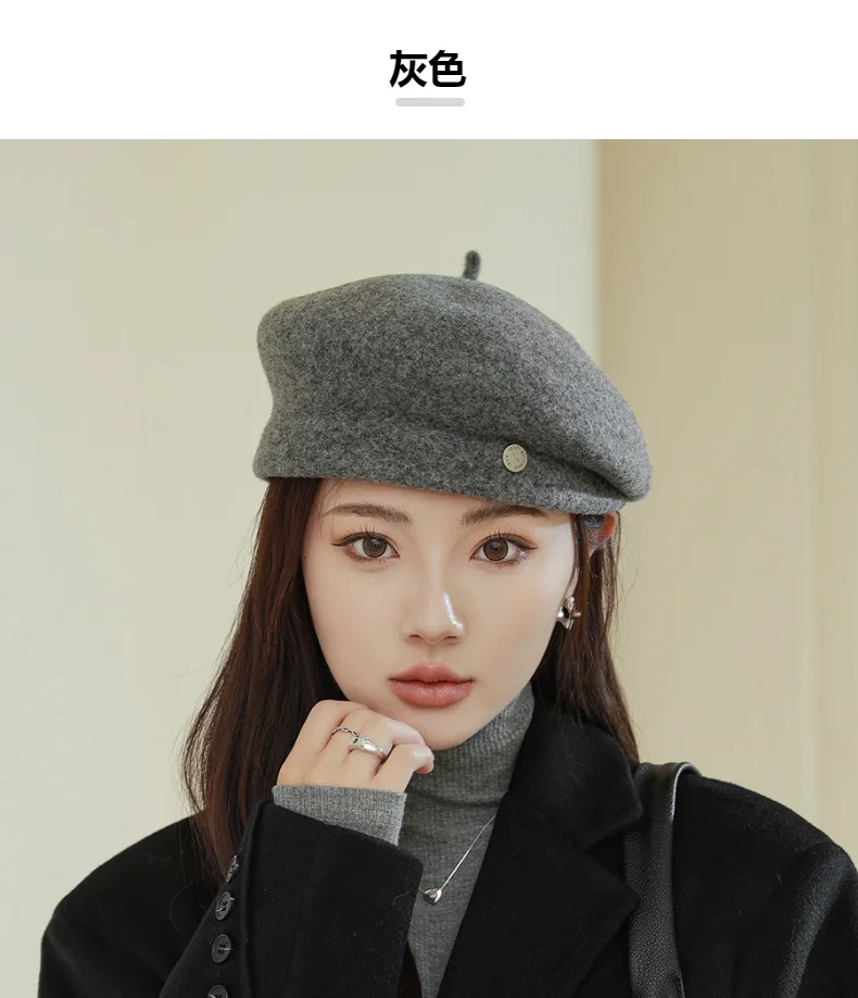High-end Asymmetrical Woolen Newsboy Hat Women's autumn-winter Octagon Hat Painter Beret Hat Vintage Fez Hat M401