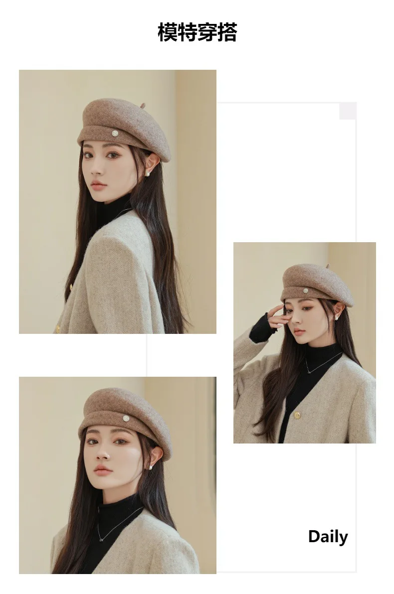 High-end Asymmetrical Woolen Newsboy Hat Women's autumn-winter Octagon Hat Painter Beret Hat Vintage Fez Hat M401