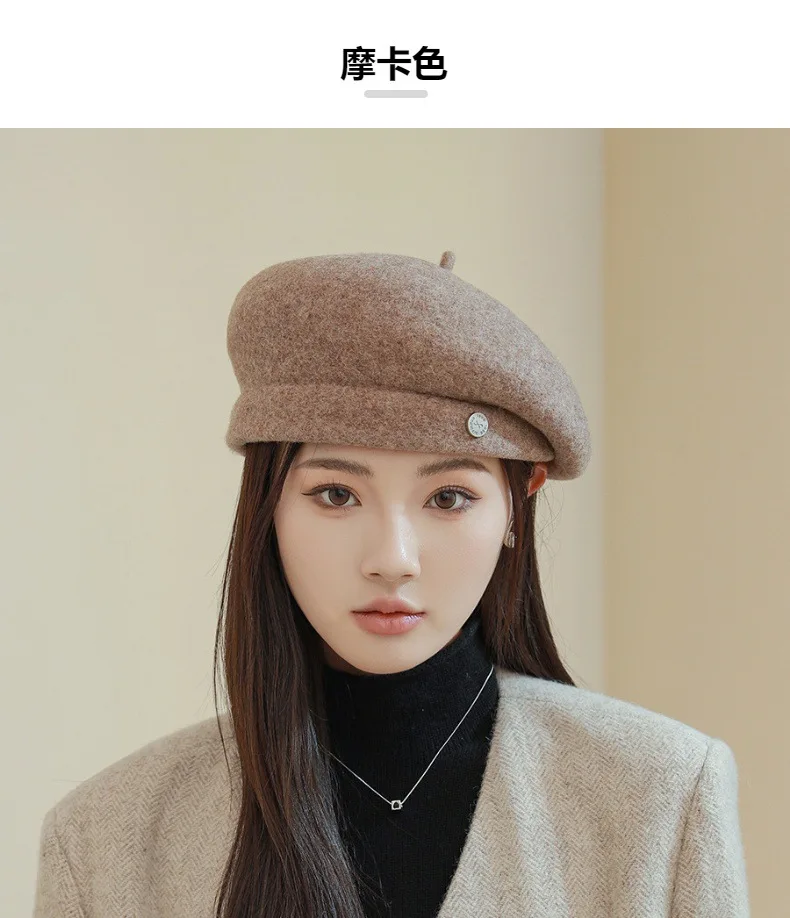 High-end Asymmetrical Woolen Newsboy Hat Women's autumn-winter Octagon Hat Painter Beret Hat Vintage Fez Hat M401
