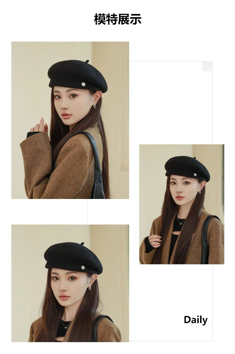 High-end Asymmetrical Woolen Newsboy Hat Women's autumn-winter Octagon Hat Painter Beret Hat Vintage Fez Hat M401